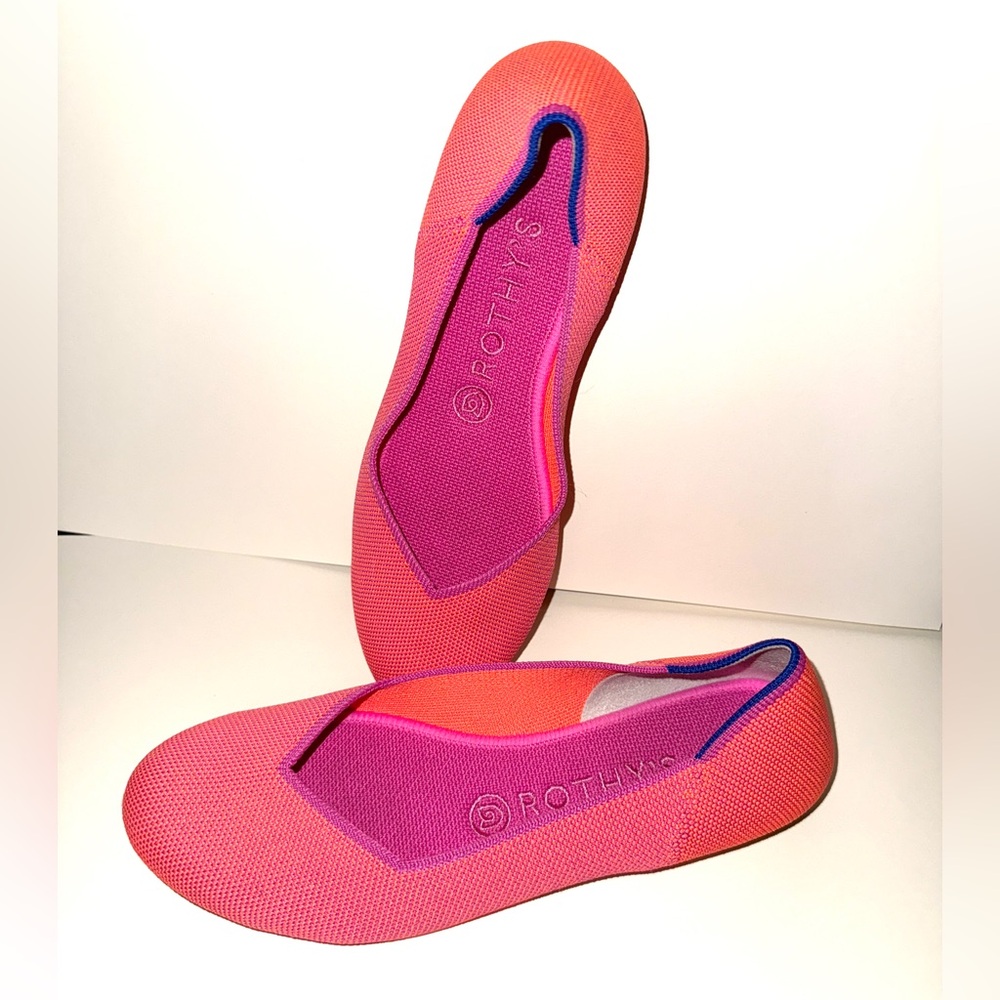 Rothy's Vibrant Pink Flats with Blue Accents - Picture 3 of 9